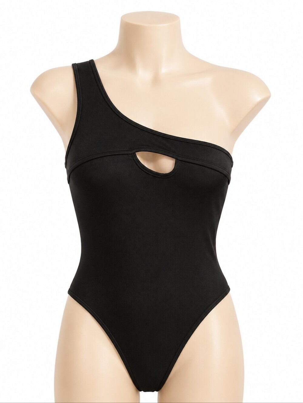Fashion Nova NWT Natalie Asymmetric One Piece Black Swimsuit Sz S Beach Vacation